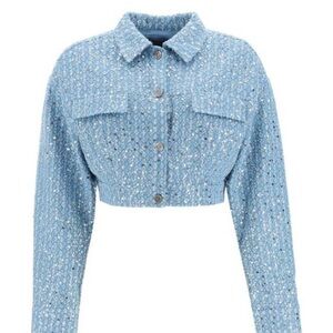 Blue Tweed Cropped Blazer